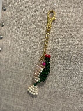 Beaded Fish Key chain/ Bag Charm - Green, Pink & Pearl Accents